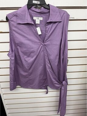 S.L.B. Woman Purple Sleeveless Wrap Tie Blouse Size 24W NWT